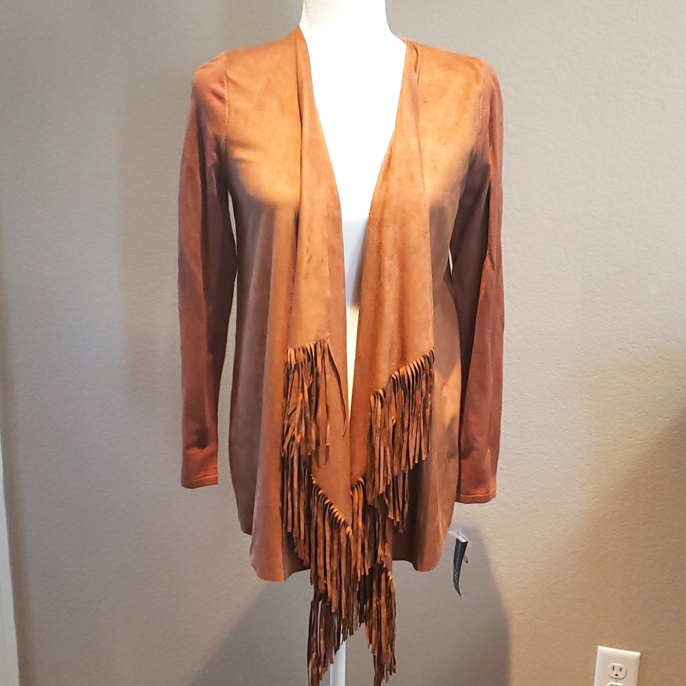 NWT -INC Intl Concepts faux suede cardigan fringe